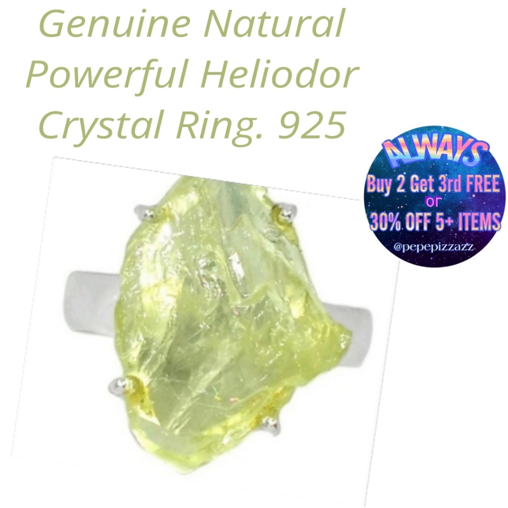 Natural Powerful Heliodor Beryl Sterling .925 RING Raw stone RARE artisan ring